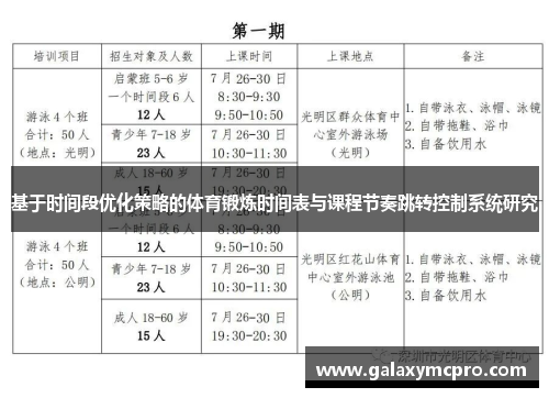 基于时间段优化策略的体育锻炼时间表与课程节奏跳转控制系统研究